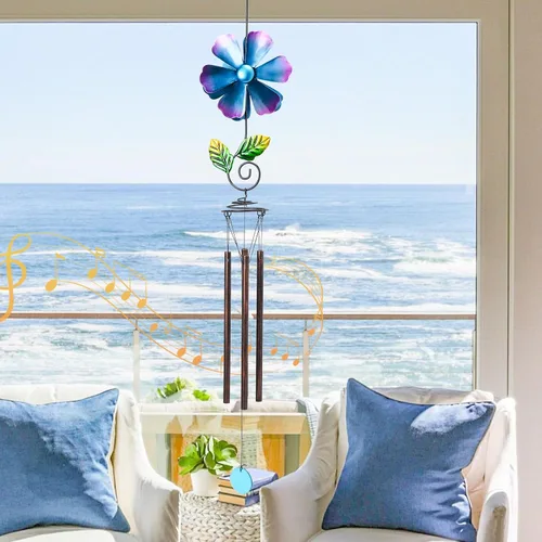 Miniatura 5 de MUMTOP Campanillas de viento para espacio exterior – Campanillas de viento de jardín con molinillo de viento de flores, 33 pulgadas de tono profundo