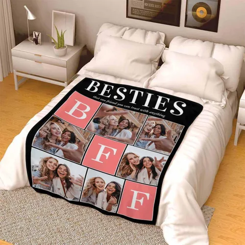 Miniatura 4 de Manta de franela suave personalizada para BFF con 6 fotos, tamaño de manta de 30 x 40 pulgadas