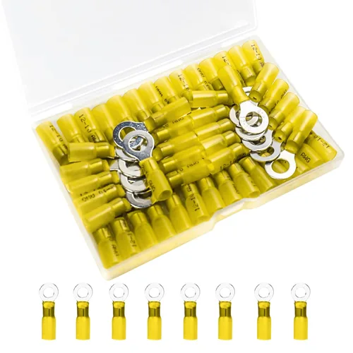 Miniatura 15 de 50 unidades de conectores de cable termorretráctiles, terminales de anillo impermeables de 12-10 AWG, terminales de cable de 12-10 AWG de 1/4" (M6)