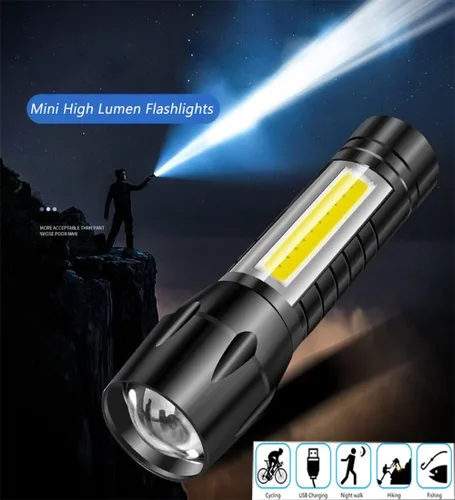 Miniatura 5 de CLEZGO - Linternas recargables de alto lumens LED, mini linterna recargable USB para el hogar, 3 modos de enfoque ajustable, linterna portátil
