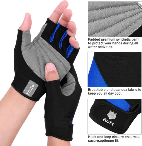 Miniatura 3 de FitsT4 Sports Guantes de medio dedo con palma acolchada para buceo, vela, moto acuática, paddle surf, kayak y esquí acuático, adecuado para hombres