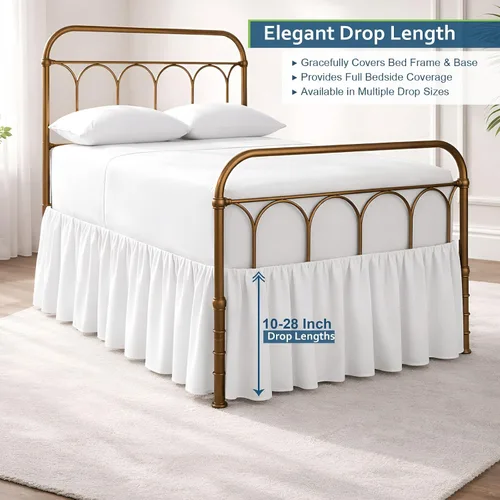 Miniatura 5 de Expertise Falda de cama de ajuste a medida, sin arrugas, con volantes para polvo, 100% microfibra, con esquinas divididas y volantes, falda de cama