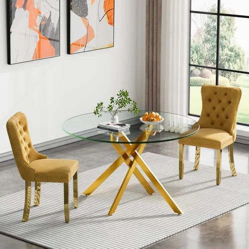 Miniatura 56 de Juego de 4 mesas de comedor redondas de vidrio para 4, juego de mesa de cocina pequeña para 4, mesa redonda de vidrio de 35 pulgadas, juego de 4