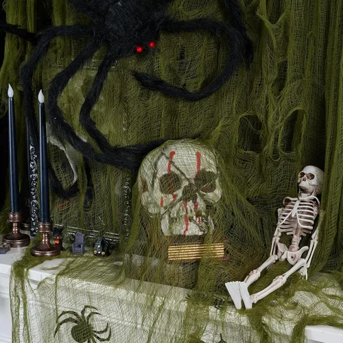 Miniatura 3 de ZYP 315 x 78.7 Tela espeluznante verde de Halloween, tela espeluznante decoraciones, tela espeluznante, tela de gasa espeluznante, decoración