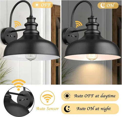 Miniatura 2 de Bestshared Luz de granero estilo casa de campo con sensor de atardecer a amanecer, aplique de pared al aire libre, farol de pared al aire libre