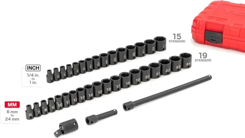 Miniatura 2 de TEKTON Juego de llaves de impacto de 6 puntos con accionamiento de 3/8 pulgadas, 37 piezas (1/4-1 pulgada, 0.236-0.945 in) SID91402