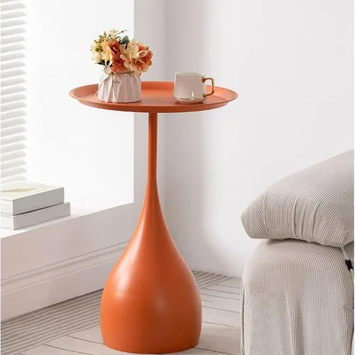 Miniatura 6 de Mesa auxiliar de café, mesa redonda de metal de estilo moderno de mediados de siglo con base de pedestal para sala de estar, juego de 1 color blanco
