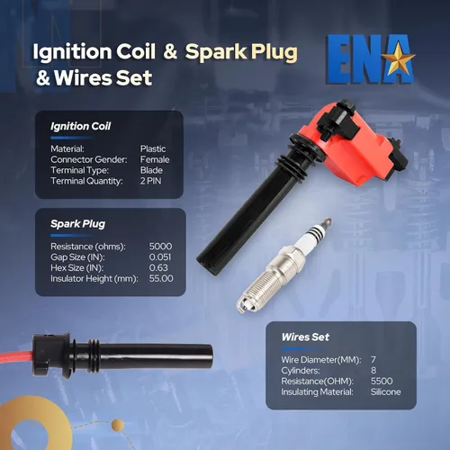 Miniatura 3 de ENA Juego de 8 bobinas de encendido rojas con juego de cables rojos y 16 bujías compatibles con Chrysler Dodge Jeep Ram 1500 2500 3500 Magnum Grand