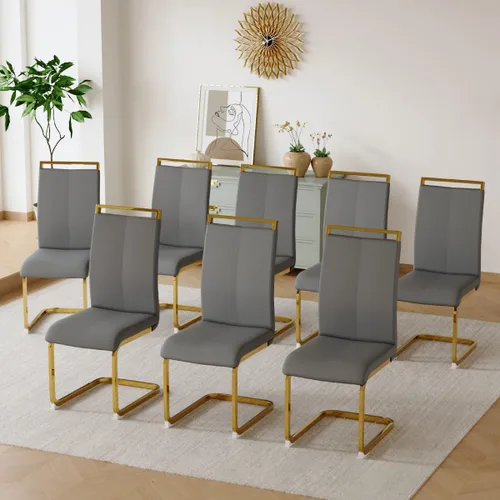 Miniatura 32 de gopop Juego de sillas de comedor, sillas modernas de metal con asiento acolchado de piel sintética, respaldo alto y patas cromadas resistentes, claro