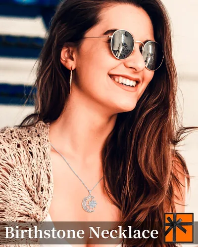 Miniatura 5 de BDL Collares de piedra natal para mujer, plata de ley 925 con diseño de bruja, sol y luna, regalos