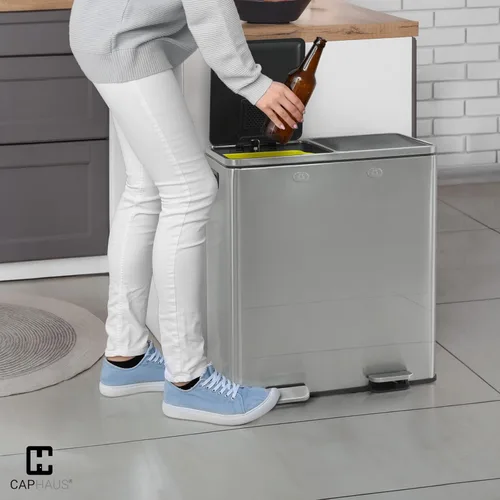 Miniatura 9 de CAPHAUS Cubo de Basura Dual con Tapa Doble, Combo de Cubos de Basura y Reciclaje, Cubo de Basura de Acero Inoxidable Sin Manos para Cocina, con 2