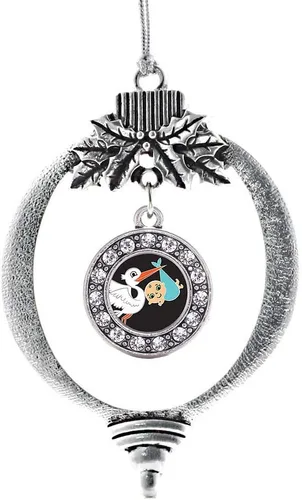 Miniatura 162 de Inspired Silver - Twin One - Adorno festivo de Navidad de plata - Adorno festivo de árbol de Navidad con dije de círculo y circonita cúbica