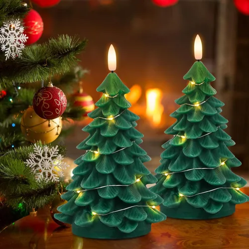 Miniatura 3 de Árboles de Navidad Velas sin llama con luces de cadena, control remoto de 11 teclas y temporizador, 2 paquetes de velas LED parpadeantes de cera