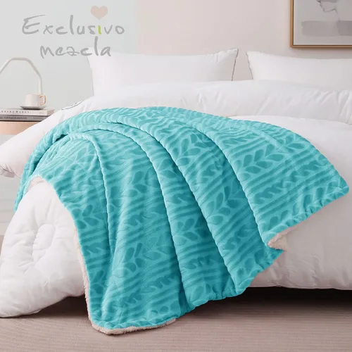 Miniatura 3 de Exclusivo Mezcla - Manta de forro polar sherpa reversible, mantas de lujo de terciopelo mullidas y suaves para sofá, 50 x 70 pulgadas, color azul