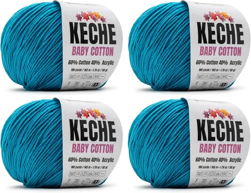 Miniatura 125 de Keche Hilo de algodón, 60% algodón, 40% hilo acrílico, hilo de algodón suave para crochet y tejer, hilo amigurumi, 1 madeja/bola, 1.76 onzas (50g)
