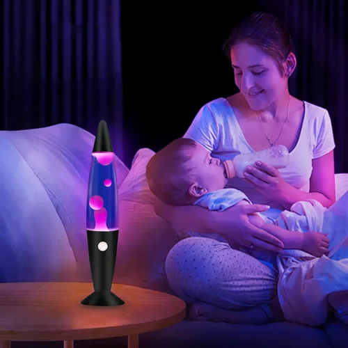 Miniatura 2 de Vanful Lámpara de magma morada de 16 pulgadas con cera blanca y base negra, lámpara de movimiento líquido calmante para decoración del hogar