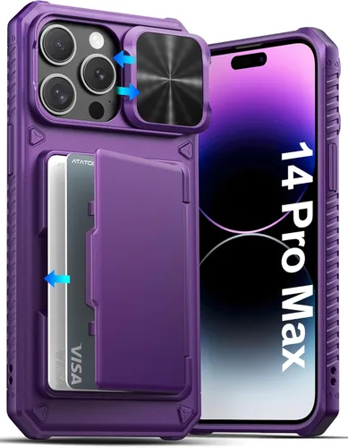 Miniatura 58 de ATATOO Funda para iPhone 17, tarjetero integrado (almacena 3-5 tarjetas) y funda para cámara deslizante y bloqueo RFID, protección de grado militar