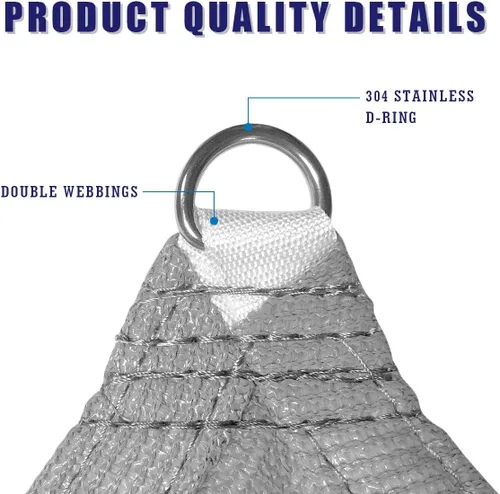 Miniatura 4 de Toldo Vela Triangular Gris de 11' x 11' x 16' pies, Pantalla de Tela de Refugio Toldo con 95% de Bloqueo UV para Patio Exterior y Jardín Trasero