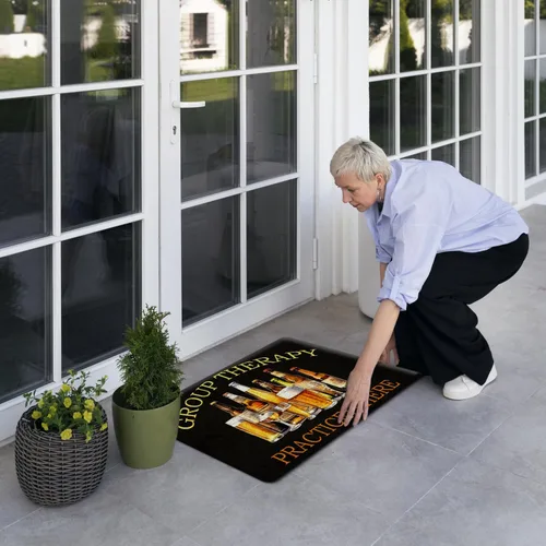 Miniatura 4 de JINYO Funny Bar Door Mat, Group Therapy Practiced Here Doormat Home Bar Man Cave Lounge Pub Club Party, Funny Beer and Cocktails Welcome Mat for