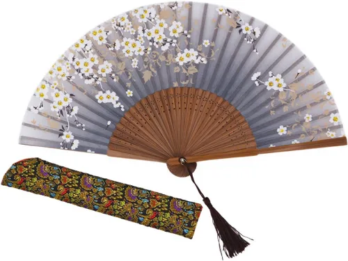 Abanico plegable de bolsillo de Amajiji, hecho a mano, de seda, de 8.27′, elegante y moderno Czt-06
