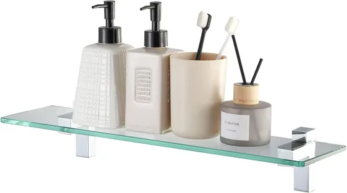 Miniatura 4 de KES BGS3201 BGS3201 - Estante de vidrio templado, 20 pulgadas, vidrio rectangular de 0.315 in de grosor, montaje en pared, cromo pulido, BGS3201
