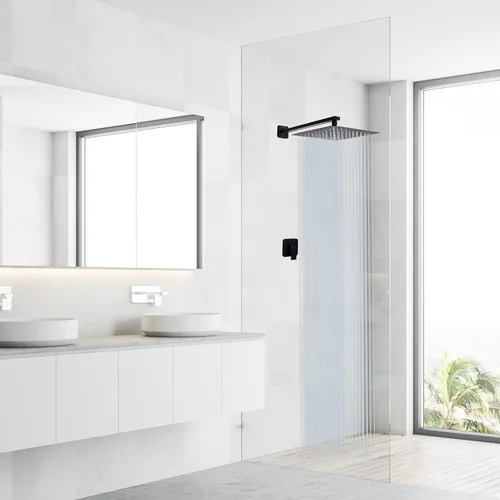 Miniatura 2 de Grifo de ducha negro mate de una sola función con válvula áspera, sistema de grifo de ducha de lluvia de baño, cabezal de ducha cuadrado de acero