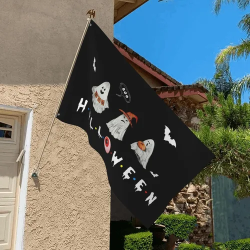 Miniatura 6 de Bandera fantasma boo – Decoración de Halloween para exteriores de 3 x 5 pies para suministros de fiesta en interiores