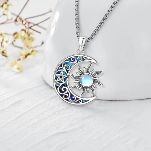 Miniatura 200 de Collar de pentagrama de plata de ley con triple luna, diosa celta, nudo celta, nudo de brujas, Ankh, sol y luna, Hécate, lilith, Santa Muerte