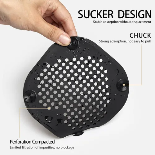 Miniatura 5 de Paquete de 2 recolectores de pelo para desagüe de ducha, accesorios de baño negros, cubierta de drenaje de silicona duradera con ventosas