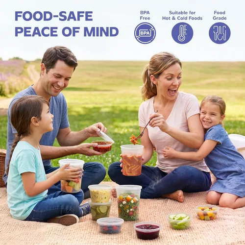Miniatura 5 de GUSTO [48 juegos - 8 onzas] Contenedores de plástico para almacenamiento de alimentos desechables con tapas herméticas - Contenedores de Slime