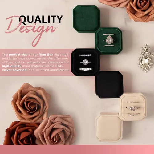 Miniatura 5 de NIMSIN Caja de terciopelo para anillos de alta calidad para ceremonia de boda con tapa desmontable, elegante y bonita caja para anillos de boda, 3