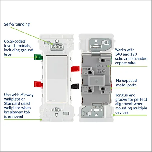 Miniatura 4 de Leviton Lever Edge - Interruptor basculante de 3 vías de 15 amperios, E5603-SW, color blanco