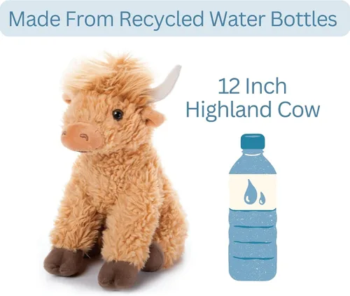 Miniatura 5 de The Petting Zoo Highland Cow Peluche de peluche, regalos para niños, animales salvajes de la vida silvestre, vaca rubia, 12 pulgadas