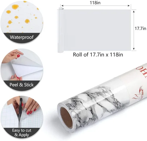 Miniatura 6 de Yenhome Papel de contacto de mármol para encimeras de 17.7 x 118 pulgadas, papel adhesivo impermeable para encimeras de baño, cocina, papel tapiz