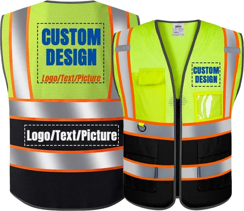 Miniatura 7 de BeautyWill Chaleco de seguridad con logotipo personalizado Class2 Chaleco reflectante de alta visibilidad con bolsillos y cremallera chaleco