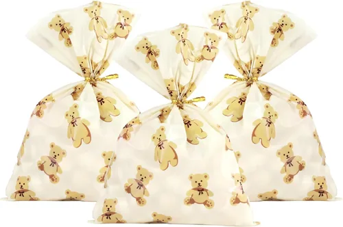 Miniatura 20 de 100 bolsas de celofán, bolsas de celofán transparente de 4 x 6 pulgadas, 100 lazos dorados, para galletas, chocolate, panadería, recuerdos