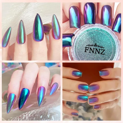 Miniatura 5 de FNNZ Polvo para uñas cromado camaleón, polvo de pigmento para uñas con cambio de color, polvo de purpurina con efecto espejo mágico camaleón, efecto
