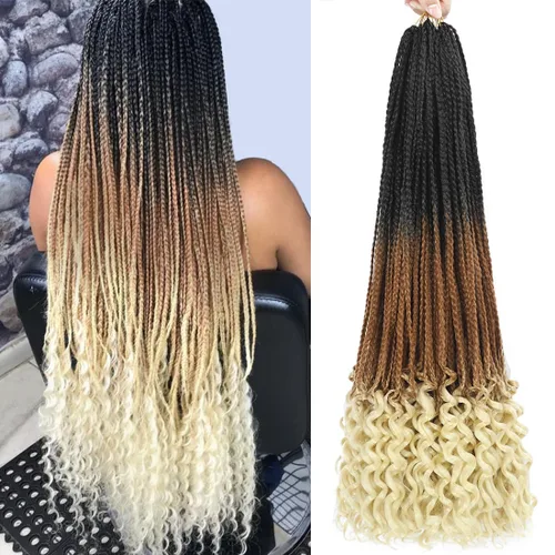 Miniatura 16 de Paquete de 7 trenzas de ganchillo con extremos rizados, paquete de 7 trenzas de ganchillo preenlazadas, caja diosa, trenzas de ganchillo