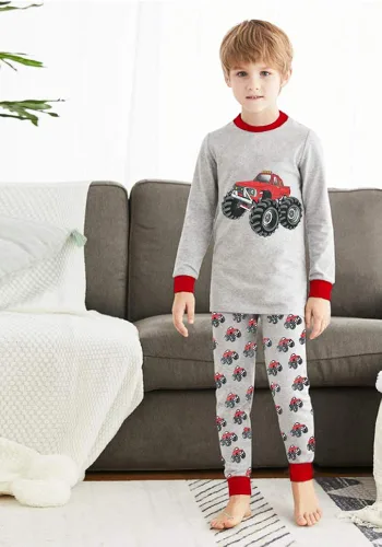 Miniatura 2 de Pijamas para niños pequeños, 100 % algodón, dinosaurio, 2 piezas, camión, ropa de dormir de 2 a 7 años