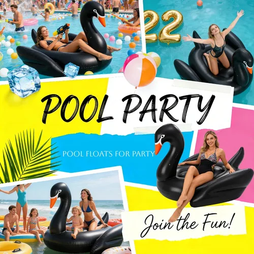 Miniatura 6 de Flotador gigante para piscina, cisne negro, juguete inflable para fiesta de piscina, piscina, salón, balsa con múltiples cámaras de inflado