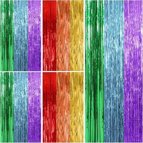 Miniatura 61 de Paquete de 2 cortinas de serpentinas negras para fiestas, telón de fondo de flecos de oropel de papel de aluminio, decoraciones para fiestas