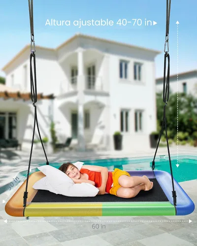 Miniatura 3 de Everyfun Columpio de árbol para niños y adultos, columpio de plataforma rectangular impermeable de 60 pulgadas, 700 libras resistente con correas