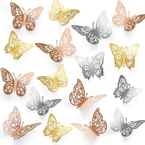 Miniatura 15 de 60 piezas de mariposas 3D para pastel y decoración de pared - 5 estilos, 3 tamaños, púrpura láser