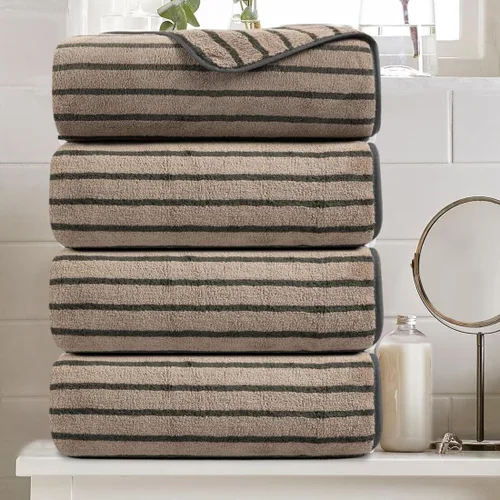 Miniatura 34 de Juego de 8 toallas de baño grandes a rayas estilo cabana color verde militar - Sábana de baño extragrande - 2 toallas de baño, 2 toallas de mano, 4