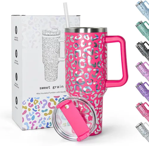 Miniatura 9 de Sweet Grain - Vaso de 40 onzas con asa y pajita, mantiene las bebidas frías hasta 24 horas, vaso aislado al vacío de acero inoxidable con diseño