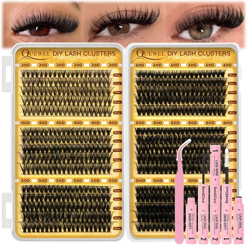 Miniatura 34 de QUEWEL 580 racimos de pestañas 30D+40D+50D+60D+80D+100D racimos de pestañas wispy de 10-18mm, pestañas individuales en racimo reutilizables