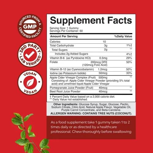 Miniatura 3 de Gomitas de vinagre de sidra de manzana con madre, gomitas de limpieza y desintoxicación ACV para la salud intestinal, hinchazón, metabolismo y apoyo