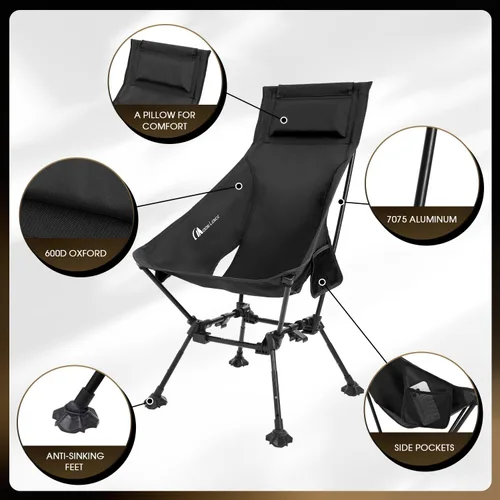Miniatura 6 de MOON LENCE Sillas de camping plegables con respaldo alto, altura ajustable, asiento ampliado, para playa con pies antideslizantes (negro-Plus)