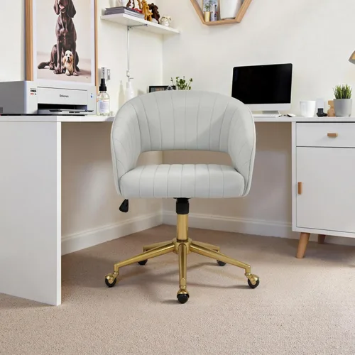 Miniatura 2 de Silla de escritorio giratoria para oficina en casa, moderna silla de escritorio de terciopelo, sillón de altura ajustable con base dorada, silla