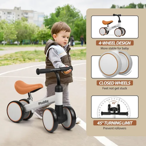Miniatura 2 de Phobby Bicicleta de Equilibrio para Bebé para Niños y Niñas de 1 a 2 Años, Bicicleta de 4 Ruedas para Niños Pequeños con Asiento Ajustable, Juguete